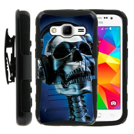 TurtleArmor ® | For Samsung Galaxy Core Prime | Prevail LTE | Win 2 [Hyper Shock] Hybrid Dual Layer Armor Holster Belt Clip Case Kickstand - Skeleton (Best Skullcandy Headphones For Music)