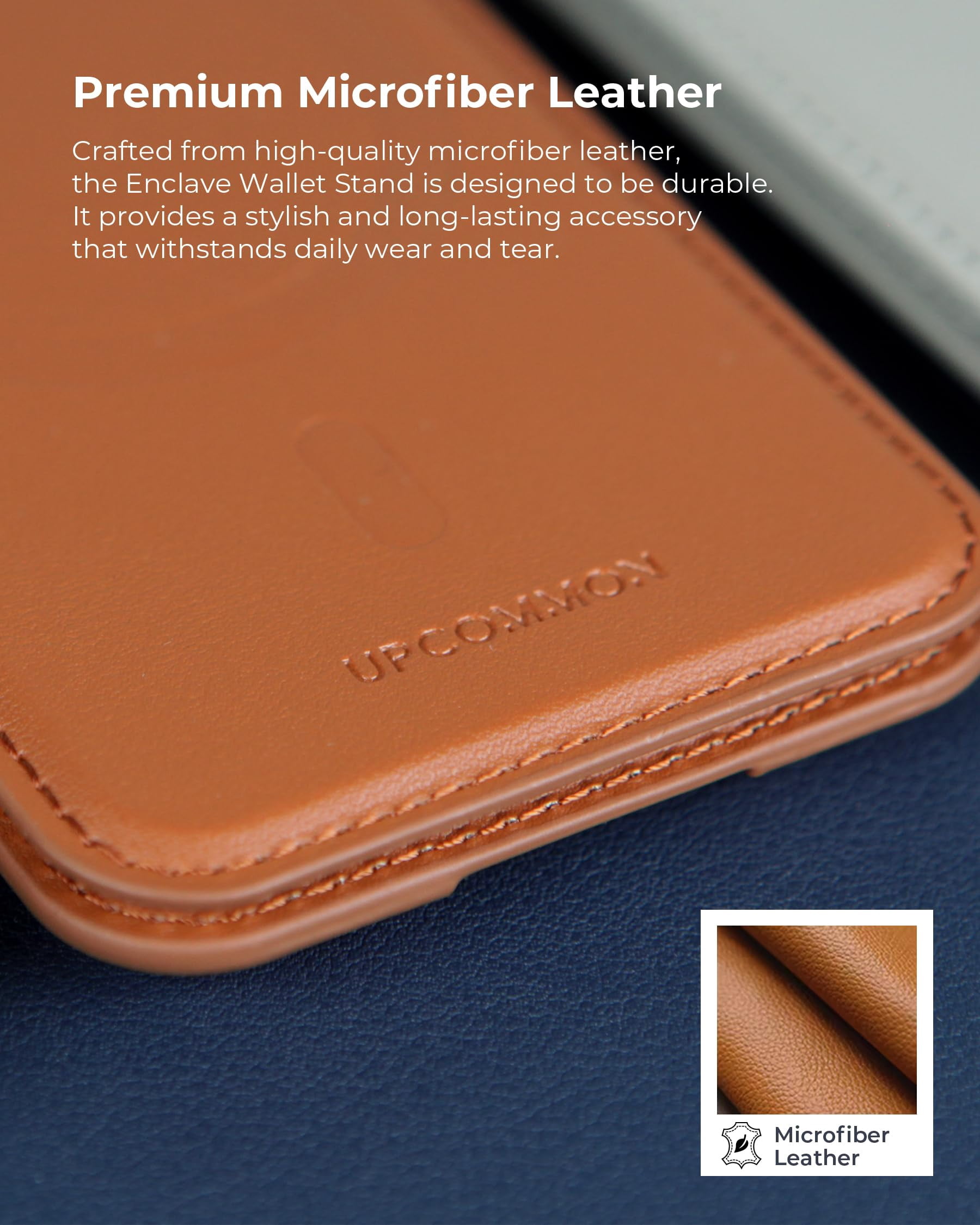 Upcommon Enclave Wallet Stand for iPhone 17/16/15/14/13/12 Series, Compatible with MagSafe, Magnetic 5 Card Holder, Adjustable Stand, RFID Blocking, Microfiber Leather (Tan)