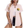 thumbnail image 2 of Lydiaunistar Blouse à Manches Courtes Imprimée pour Femmes Grande Taille Printemps Décontractée, Hauts Confortables en Polyester Léger pour Femmes, Chemises d'Été Élégantes Beige, 2 of 5