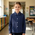 thumbnail image 2 of SGMVNU School Uniform for Girls Boys Long Sleeve Pleated Dress Shirt Lapel Collar Button Down Blouse Spring Fall, Size 9-10 Years, Navy, 2 of 6