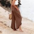 thumbnail image 5 of Nestiefly Linen Pants Women Summer Wide Leg Smocked Waist Ruffle Hem Pants Boho Flowy Beach Vacation Pant with Pockets Brown M, 5 of 7