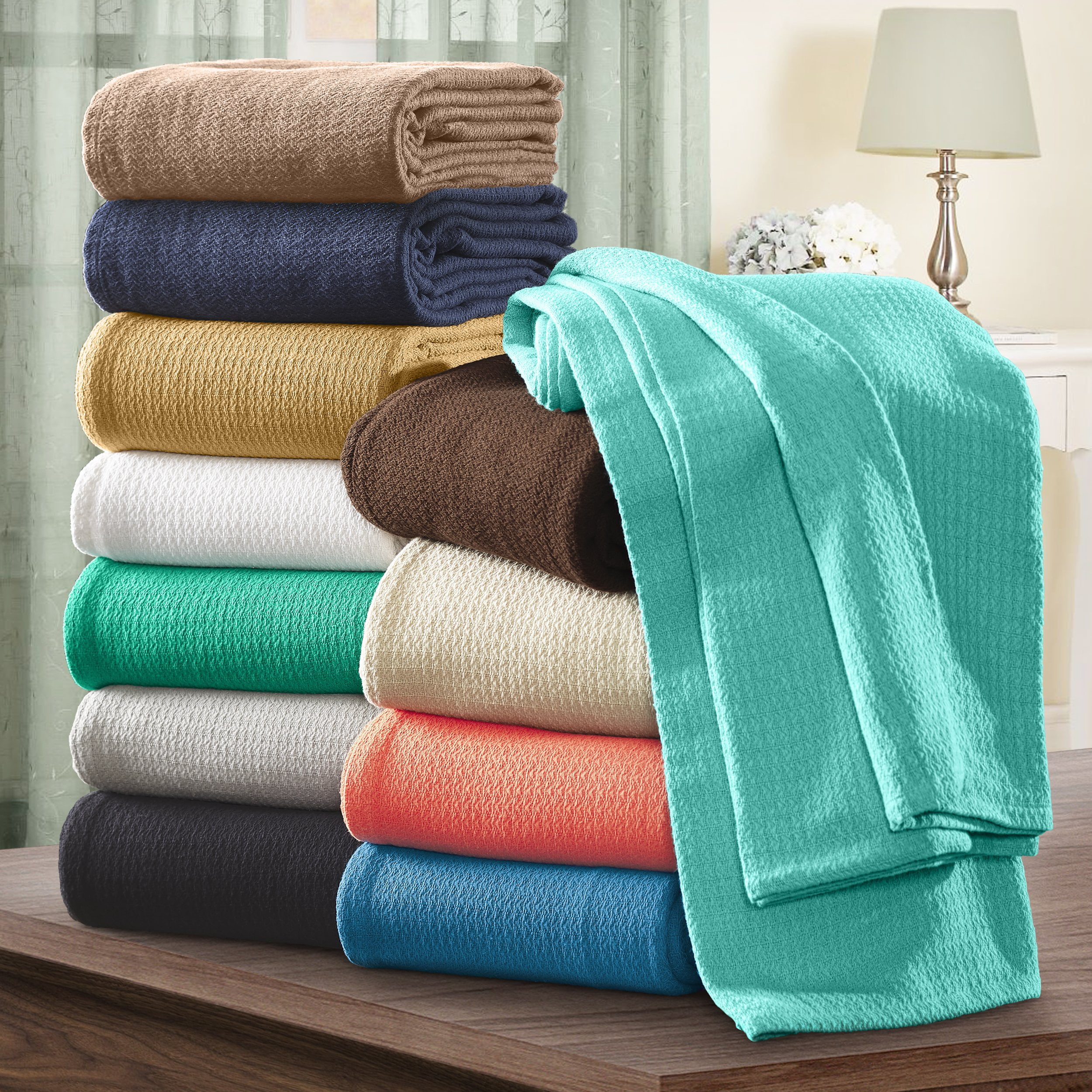 SUPERIOR 100 COTTON BLANKET (WAFFLE STITCH) Camel / King