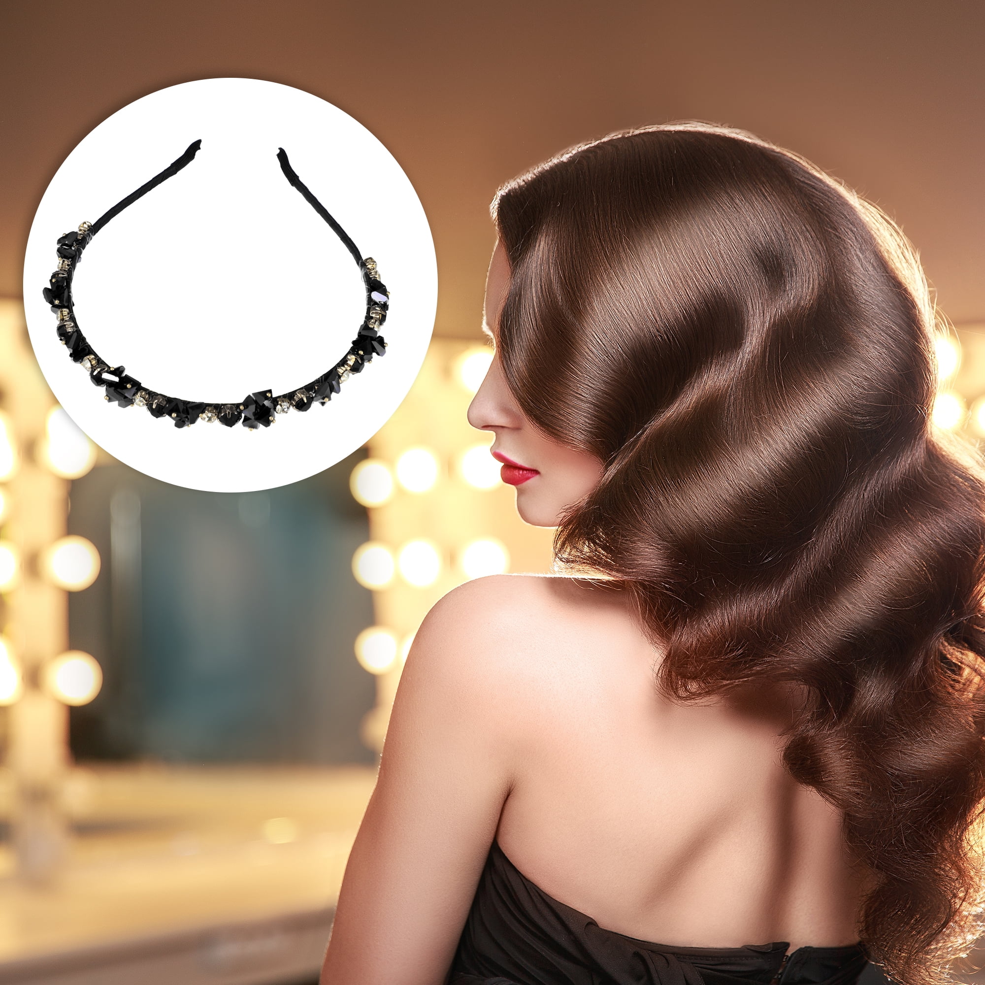 Unique Bargains Bling Rhinestone Headband Unspecified Shapes 4.92"x0.59" Black