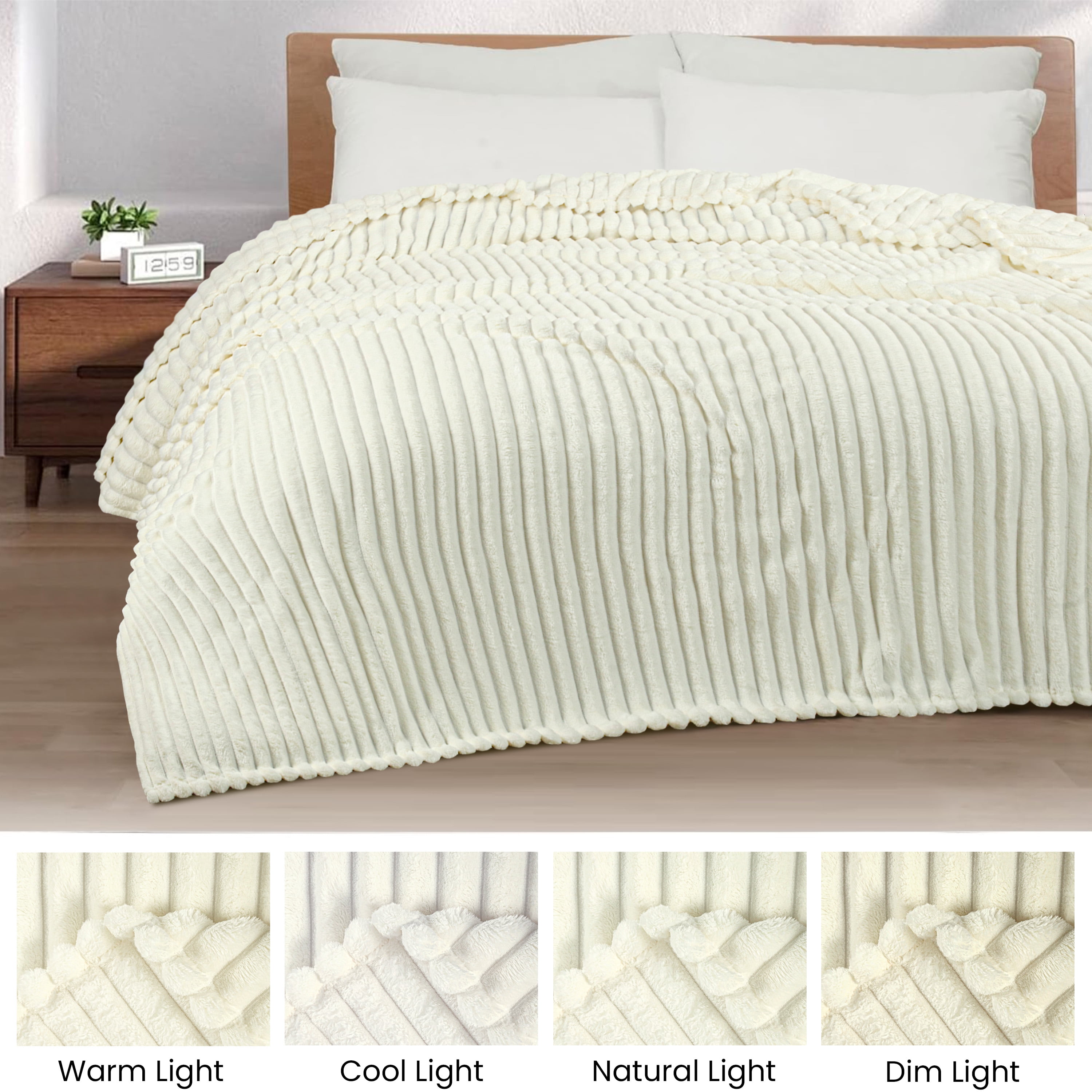 Fleece Blanket Queen Size 90" x 100" - 400GSM Oversized Soft Throw Blanket, Lightweight with Stripes Design Winter Blanket for Bed Sofa Couch