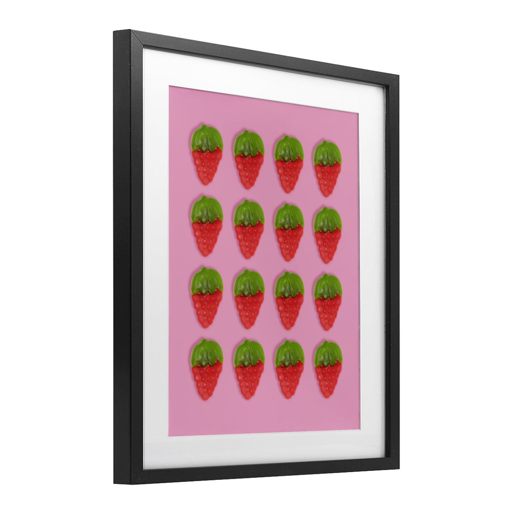 Stupell Industries Gummy Strawberry Candy Pattern Black Framed Print Under Glass, design by LISH Creative