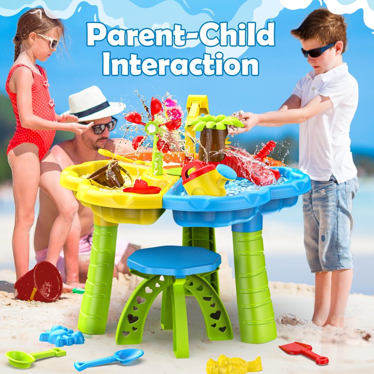 GIANTEX Bac à Sable pour Enfant avec 4 Sièges d'Angle Larges, avec Doublure Inférieure et Housse
