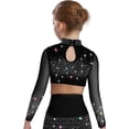 thumbnail image 4 of vastwit Kids Girls Sparkly Rhinestone Sheer Mesh Long Sleeve Shirt Skating Gymnastics Lyrical Dance Crop Top Black 8, 4 of 5