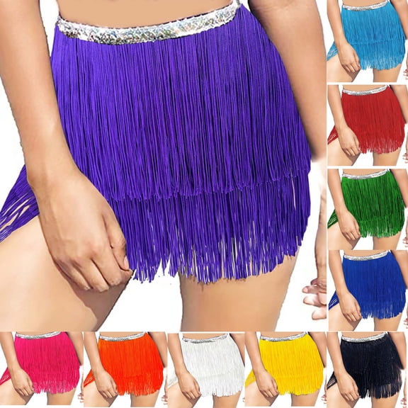 Paiwinds Women's Belly Dance Fringe Long Skirt with Three Layers, Lace-up, and Decorative Waist Chain, Soft Polyester for Dance and Performance