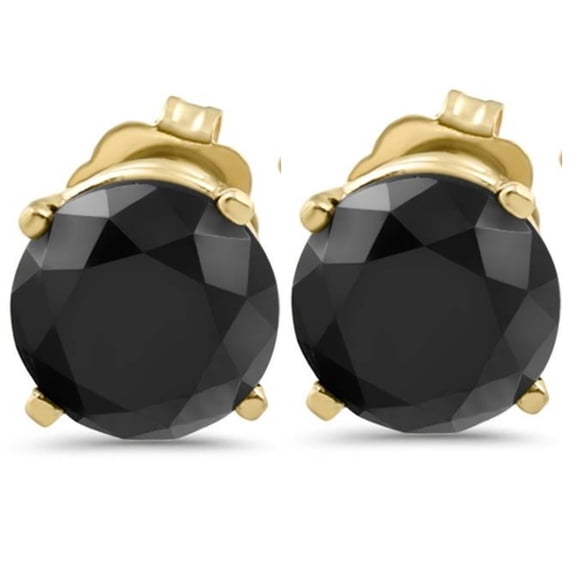 Pompeii 3 1/2 TCW 14k Yellow Gold Round Black Diamond Stud Earrings (Black,I2-I3)