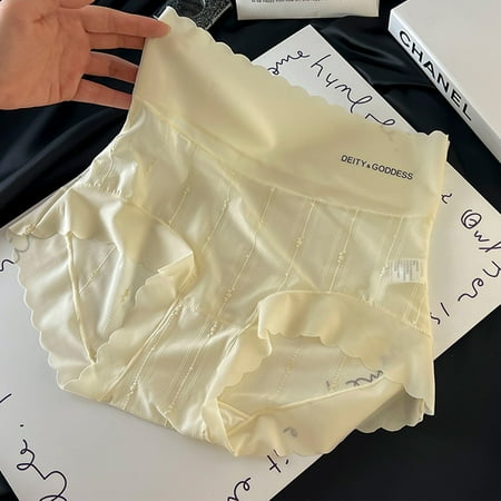 Cotton Seamless Underwear Women Women s Lace Underwear Mid-Waisted Ice Silk Full Cover Underwear Soft Satin High Waisted Panties Lightweight Breathable Underpant Briefs Womens Underwear Yellow L