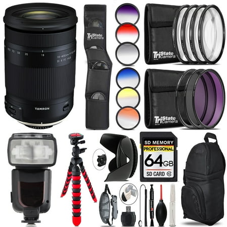 Tamron 18-400mm f/3.5-6.3 Di II VC HLD Lens (Nikon) + Canon Speedlight - 64GB Accessory Kit