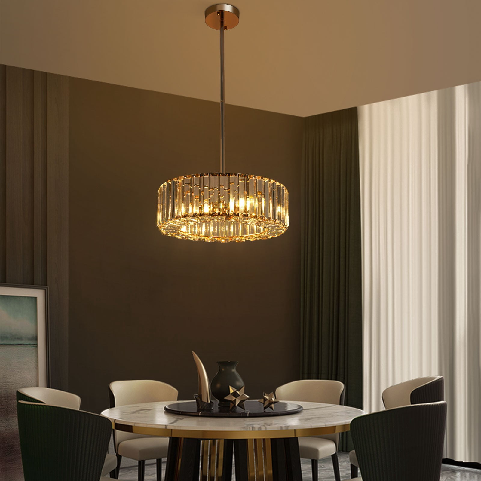 Modern Crystal Chandelier, Ceiling Light Fixtures, Pendant Lighting for Dining Room Living Room (Not Included Bulbs)