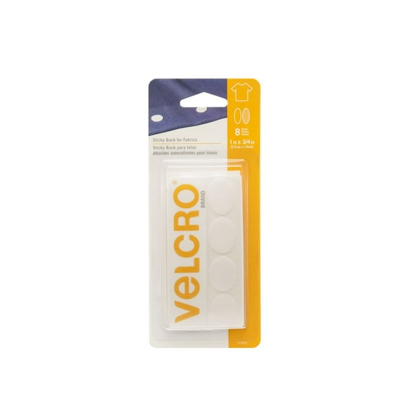 VELCRO® Brand Sticky Back™ for Fabrics Oval White Tape Set of 8, 1" x 3/4" (2.5 cm x 1.9 cm)