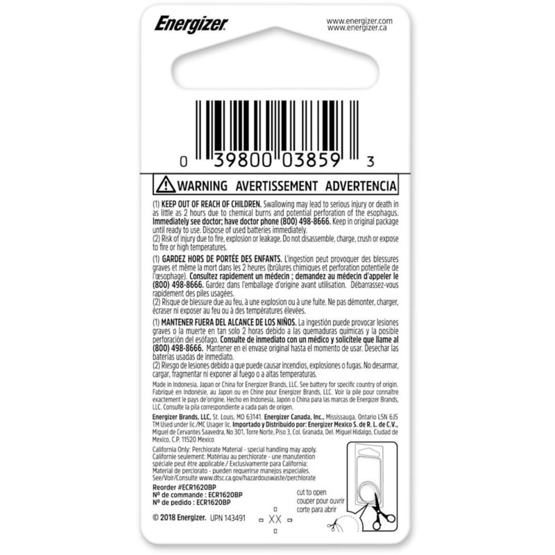 Energizer Lithium CR1620 Button Cell Battery