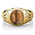 thumbnail image 3 of Gem Stone King 4.00 Ct Oval Brown Tiger Eye 18K Yellow Gold Plated Silver Dad Father's Day Gift Men'sRing, 3 of 5