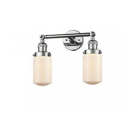 

Polished Chrome Tone Bathroom Vanity 14 Wide Matte White Cased Glass Steel/Cast Brass Medium Base LED 2 Light Fixture