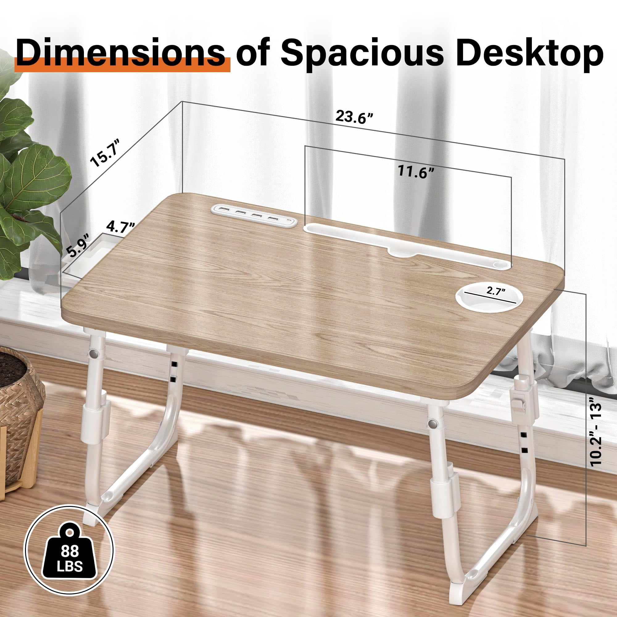 Laptop Desk For Bed Height Adjustable  Lap Table With Usb/storage Drawer/cup Holder/tablet Stand/book Shelf Foldable Breakfast Tray Portable Reading Writing Sofa & Floor Glacier