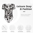 thumbnail image 4 of KLL Women 's Crew Neck Bodysuit Jumpsuits Lilies Flowers Print Short onesies Stretch T Shirts, 4 of 7