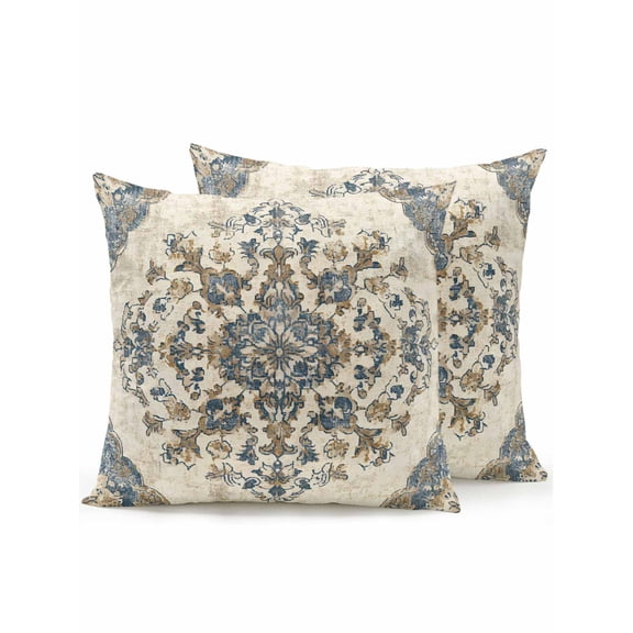 Outdoor Pillows Waterproof, Blue Boho Bedding Throw Pillows with Insert for Couch Sofa Bed, Ethnic Southwestern Geometric Vintage 18x18 Inch Pillowcases Decorative Camping Patio Pillow Set of 2