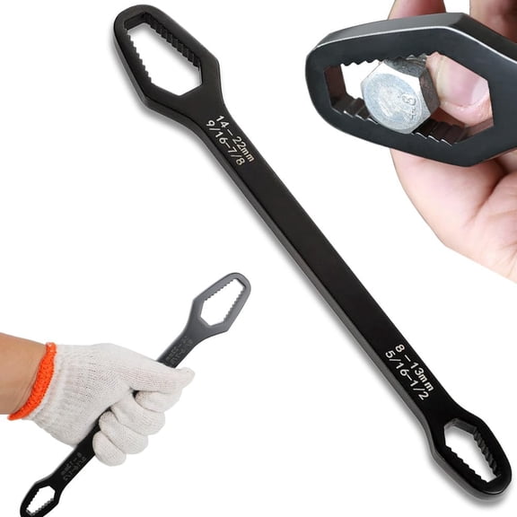 HonestMatter Universal Double Ended Wrench, Universal Self Adjusting Wrench, Double Ended Torx Wrench Multifunctional Tightening Tool Black 4mm Thick 24cm Long