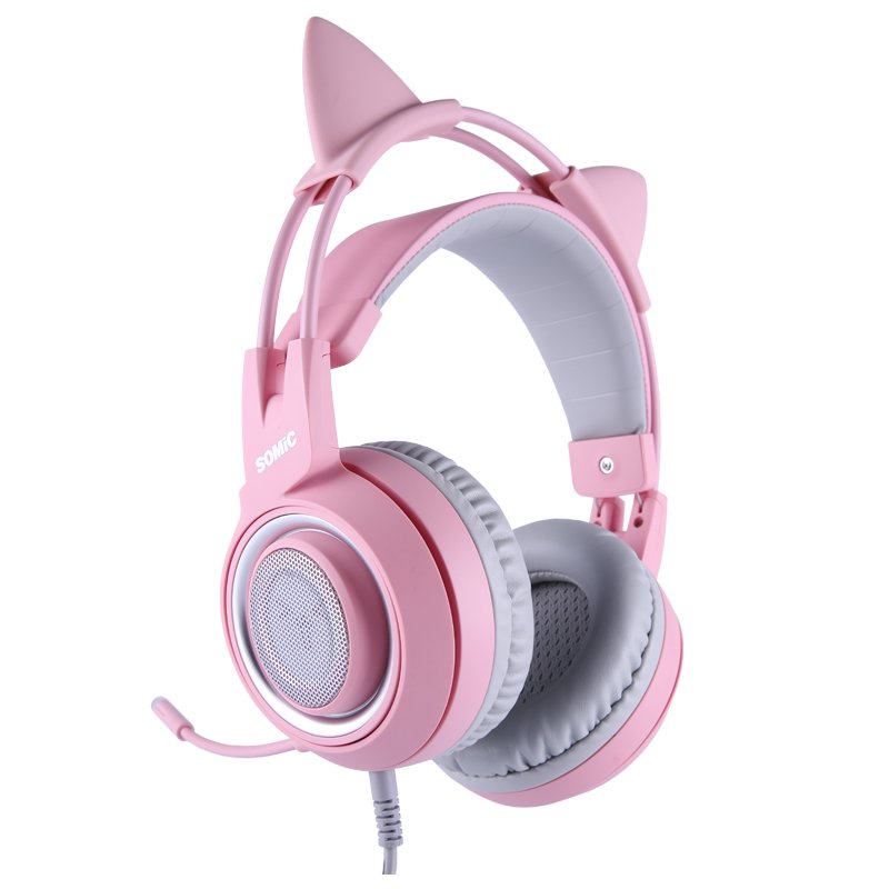Pink Cute Headphones Virtual 7.1 Noise Cancelling Wired Gaming Handsfree Vibration 3.5mm Headset