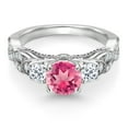 thumbnail image 2 of Gem Stone King 925 Sterling Silver Pink Mystic Topaz White Topaz and White Moissanite Engagement Ring for Women (2.05 Cttw, Gemstone, Round 6MM and 3MM, Size 8), 2 of 4
