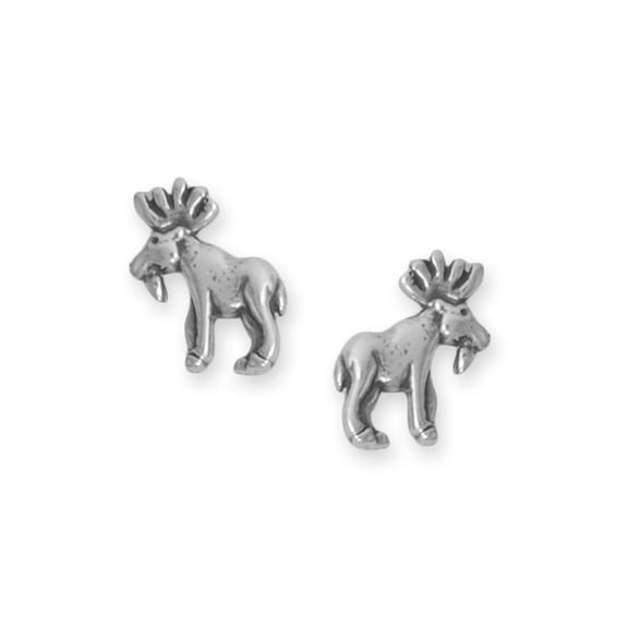 Oxidized Sterling Silver Moose Stud Earrings