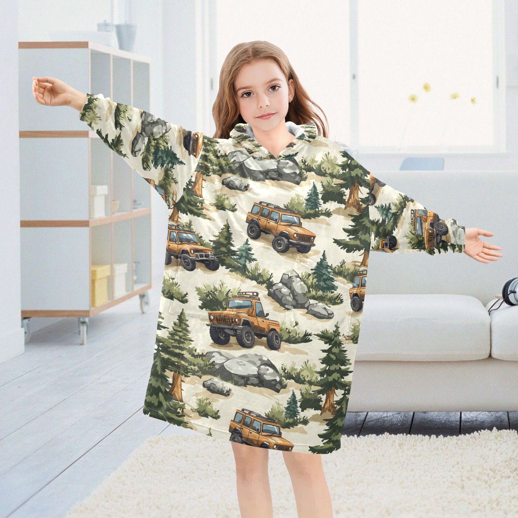 Wearable Blanket Christmas Hoodie for Road Cars Flannel Hooded Blanket with Pockets and Sleeves Suitable