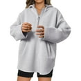 thumbnail image 2 of Womens Hoodies Plus Size Zip Front Cropped Casual Loose Sweatshirts Fall Pullover Tops 2025 With Pockets,Gray,2XL, 2 of 3