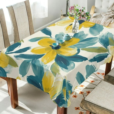 

WOBOGO Yellow and Teal Flowers Square Tablecloth 60×60in Polyester Fabric Tablecloth Washable Dust Resistant Wrinkle Resistant