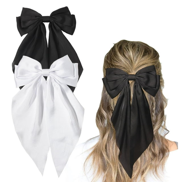 Pompones enrollables Pinzas para el cabello Lazo para el cabello negro Lazo para el cabello blanco Lazo para el cabello de satén grande Pasador Clips de cocodrilo Accesorios para el cabello de cola la