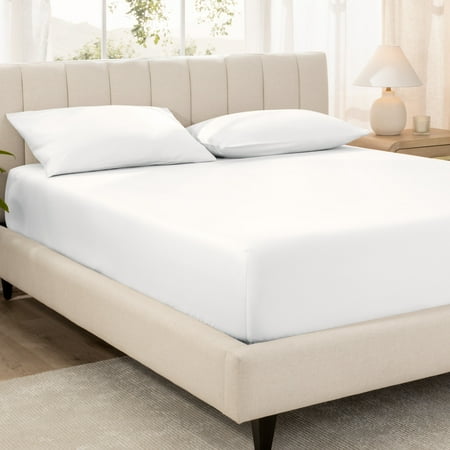 Bare Home 100% Organic Cotton Fitted Sheet - Sateen Weave - 400 Thread Count - Full White