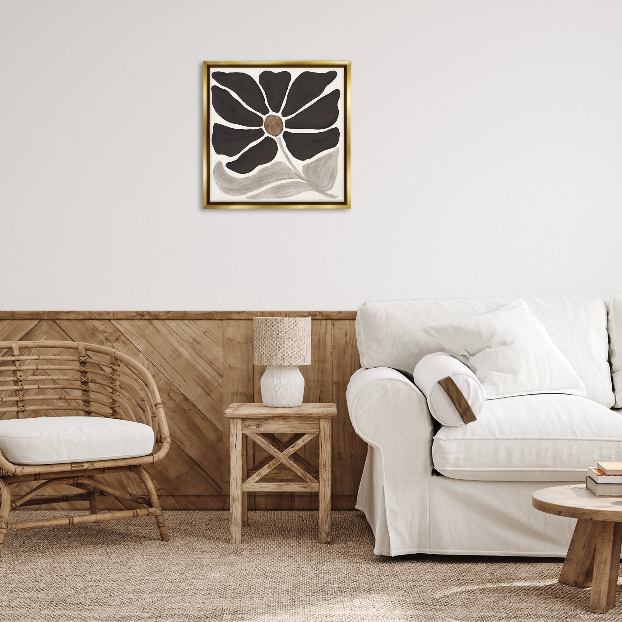 Stupell Industries Modern Neutral Flower Botanical & Floral Painting Gold Floater Framed Art Print Wall Art, 25 x 25