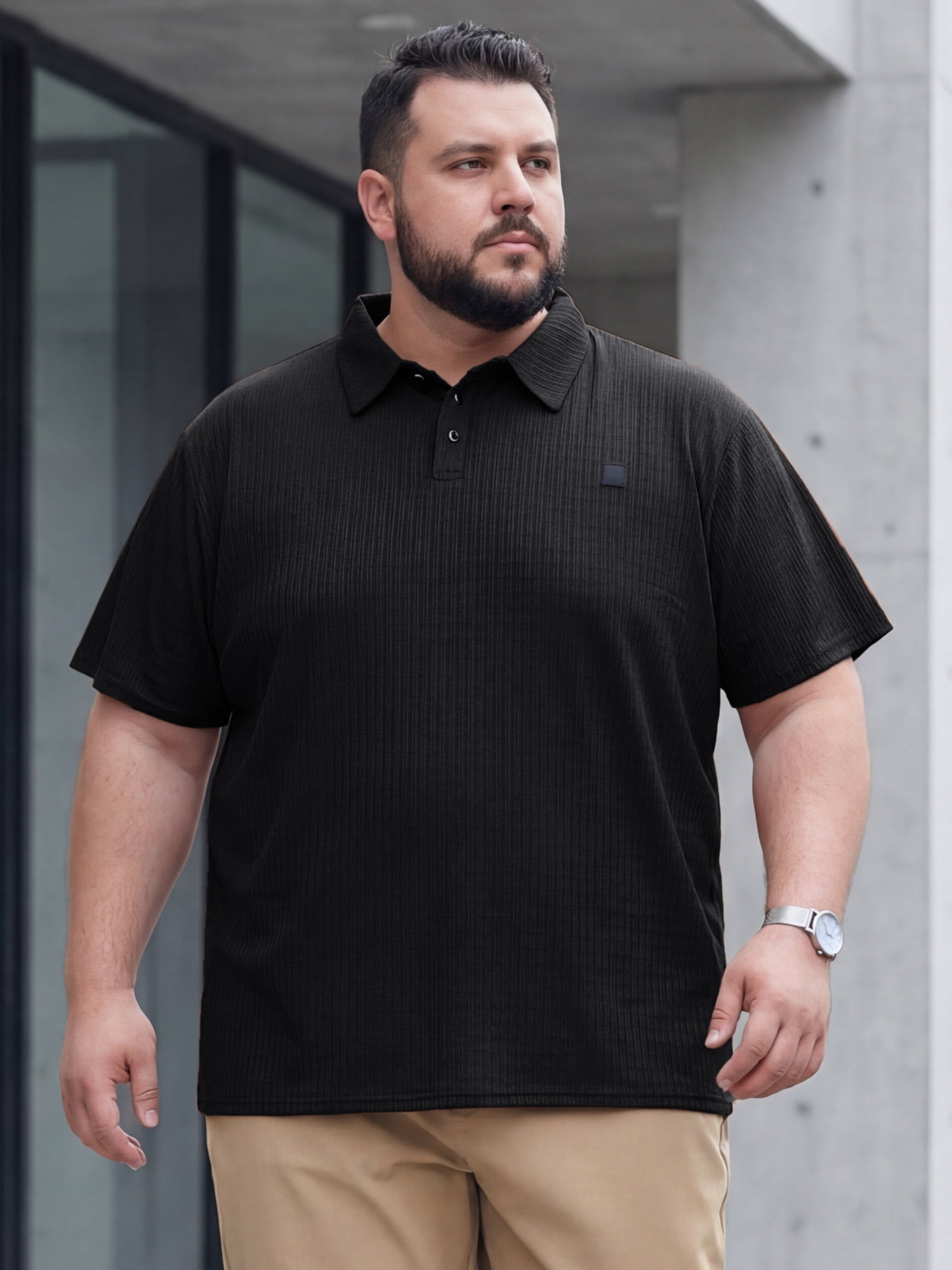 DARING DIVA Men's Big Tall Casual Short Sleeve Work Textured Knitted Polo Shirt 2XL Black