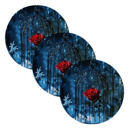 

BZSMCE Mats for Pots Pans Place Red Rose Painting Simple Style Pattern Pot Mats