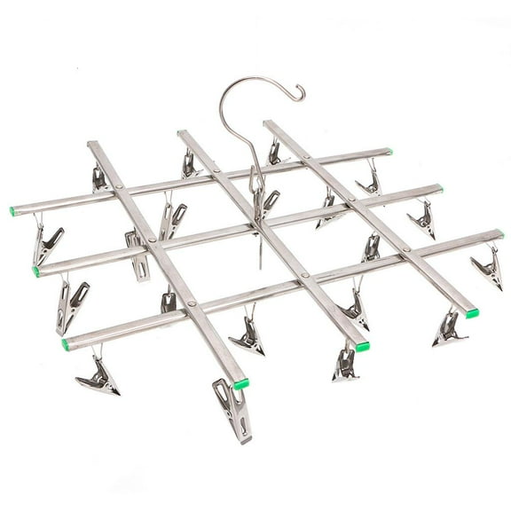 Yammee Windproof Laundry Hanger Collapsible Stainless Steel Hanging Rack 20 Clothespin
