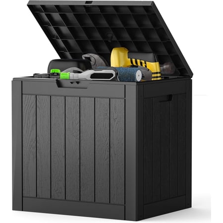 31 Gallon Deck Box, Weatherproof Resin Lockable Outdoor Storage for Secure Package Deliveries and Indoor Storage in Garden or Patio, Backyard