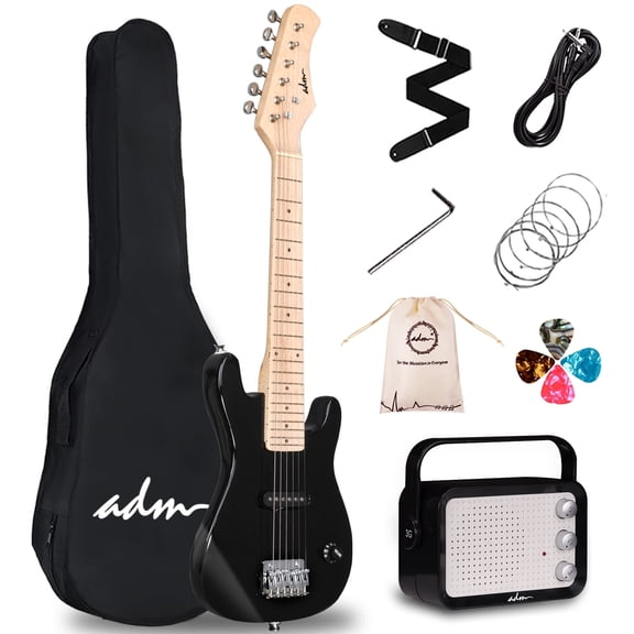 ADM 30 inch Kids Electric Guitar Beginner Kit, Junior 1/4 Size Mini Electric Wood Guitar for Children with Amplifier-Black