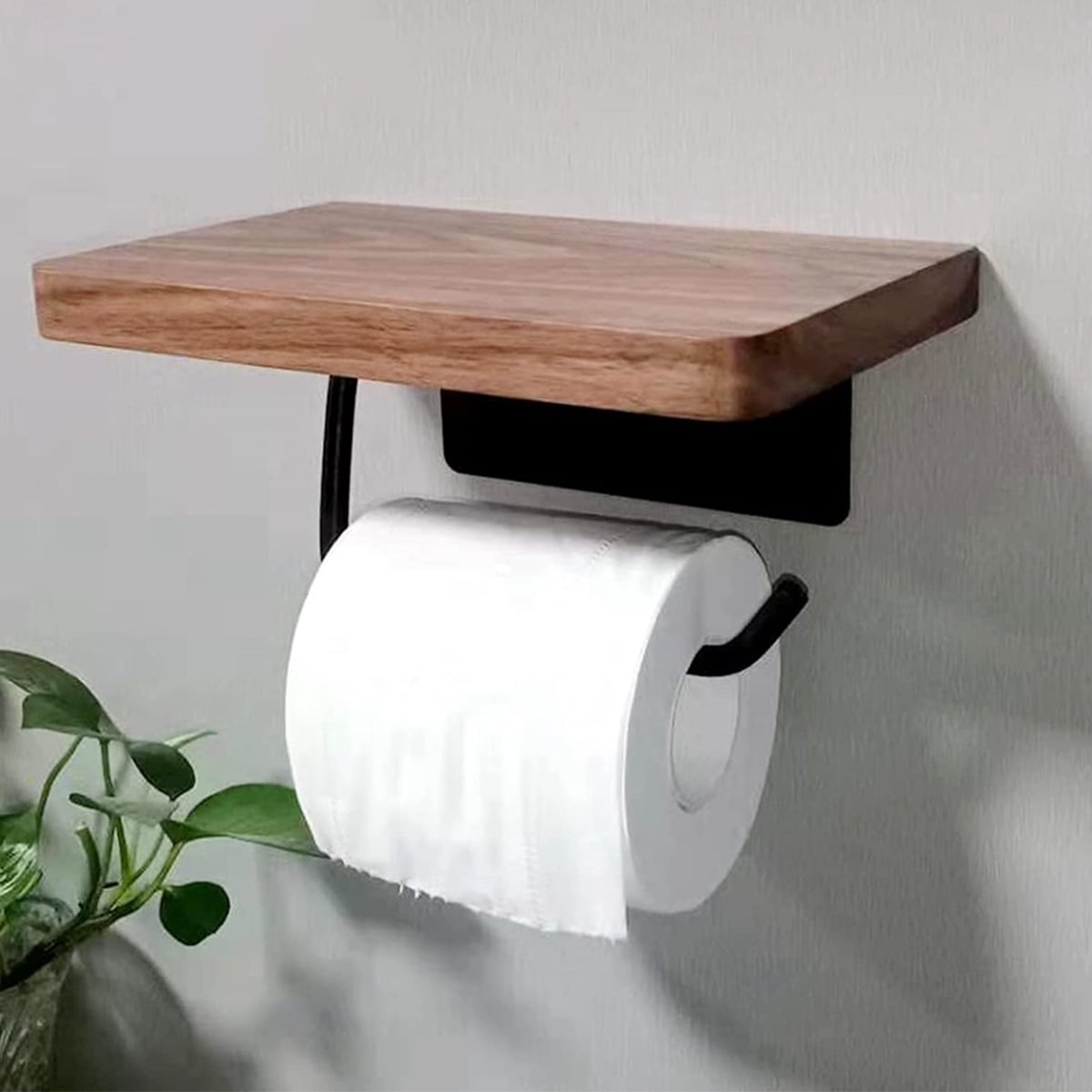 Walnut Wood Bathroom Bundle: Toilet Roll Holder and Two Floating Corner  Shelves 