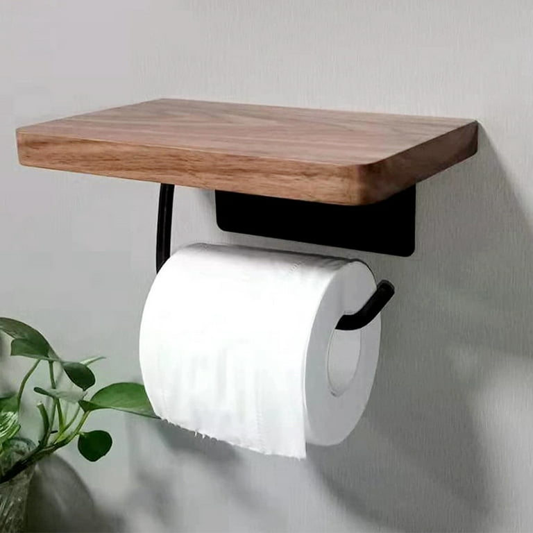 Wall Mount Toilet Paper Holder with Natural Marble Shelf Tissue Storag