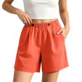thumbnail image 2 of Costeam Womens Summer Linen Casual Shorts Solid Color Loose Fit Straight Hem with Side Pockets Elastic Waist Lightweight Breathable Soft Relaxed Fit Short Bottoms, 2 of 6