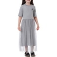 thumbnail image 6 of KAUOD Girls Tulle Long Dress Muslim Mesh Lace Short Sleeve Dresses Teen Kids Crew Neck Soft Eid Prayer Traditional Clothes, 6 of 8
