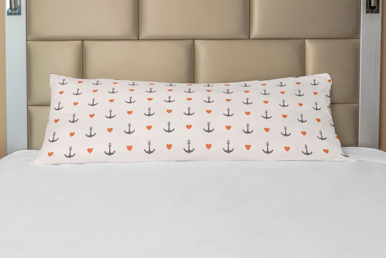 Anchor Body Pillow Case Cover with Zipper, Anchors and Hearts Romantic