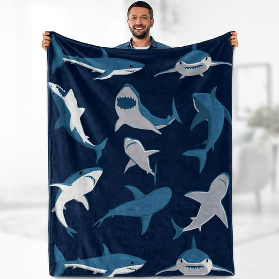 Shark Blanket Gifts for Boys Kids - Nautical Ocean Shark Lovers Animal Lightweight Fleece Cozy Fuzzy Throw for Son Girls Men Child Adults Teen Christmas Birthday Easter Present Blankets 50"x60"