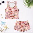 thumbnail image 5 of COEQINE Two Piece Taniki Swimsuit for Girls, Round Neck Top with Shorts Racerback Swimwear with Chest Pad, Modest Bathing Suit for 6-7 Year Olds, Easy Care, Ladybug Daisy Pink, 5 of 8