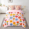 thumbnail image 2 of Feelyou Dreamy Floral Teens Bedding Comforter Set 7pcs, Cute Cherry Blossoms King Bedding Sets, Cartoon Pink Flower Reversible Bed Sheets, Super Cozy Room Decor, 2 of 8