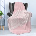 thumbnail image 4 of Pink and White Soft Flannel Fleece Blanket, White Needlework Ornament on Pastel Backdrop Vintage Wedding Bridal Theme, Cozy Plush for Indoor and Outdoor Use, 60" x 80", Blush White, by Ambesonne, 4 of 5