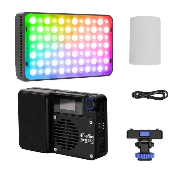 Amaran Ace 25c RGB Video Light,25W On Camera Pocket Video Light CCT 2300k-10000k, 5,908 lux @ 0.5m Illumination,with Rechargeable Battery and PD Char