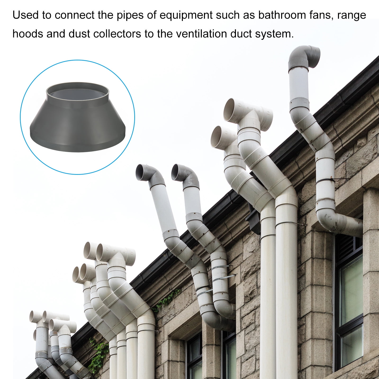 Uxcell 12" to 8" Duct Reducer Connector Ventilation Tube Increaser Adapter Grey