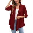 thumbnail image 1 of SHOWMALL Cardigan Léger Décontracté pour Femmes, Ouvert, Doux, Manches 3/4, Taille US Small, Rouge Vin, 1 of 7